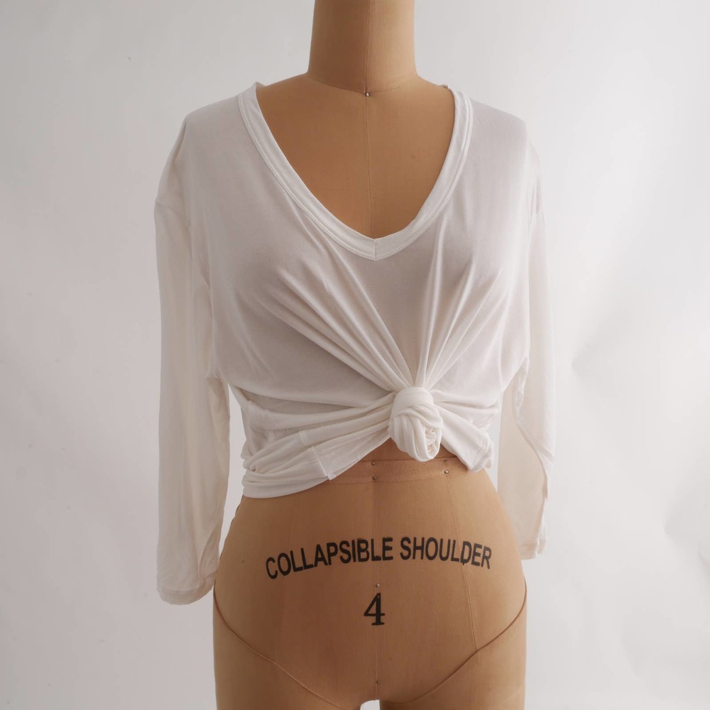 white silk t-shirt | Vintage Winter Silks pure white v-neck paper-thin tee XL - Picture 7 of 9